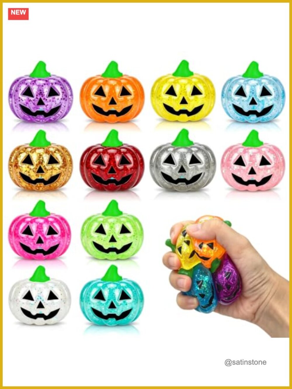 8 Pack Halloween Pumpkin Squishy Toys Glitter Sensory Fidget Squeeze Stress